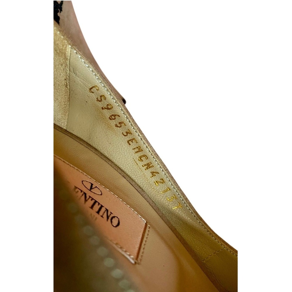 Valentino Garavani Suede Lace Peep Toe Stiletto Pumps 37 Nude Black Floral Italy - Picture 12 of 13